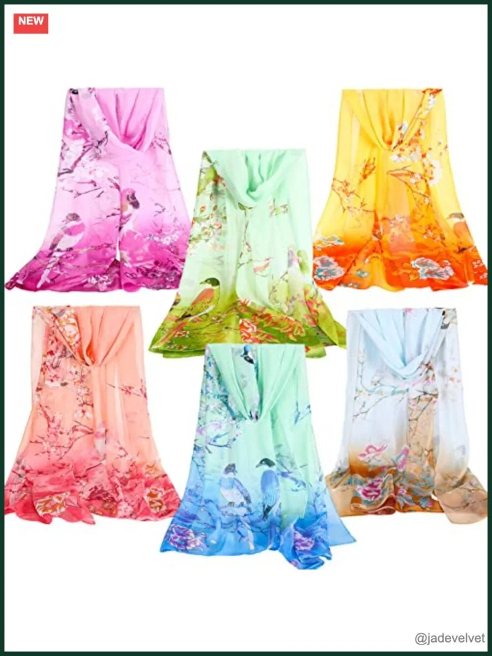 6 Pcs Lightweight Floral Print Scarves for Women Long Sheer Shawl Set